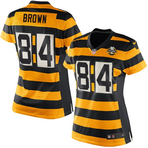 Women's Limited Antonio Brown 80th Anniversary Nike Jersey Gold/Black Alternate - #84 Throwback NFL Pittsburgh Steelers